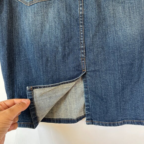 LRL Lauren Jeans Co Denim Pencil Skirt Women's Size 4P Blue Slit Knee Length 90s - Picture 8 of 11